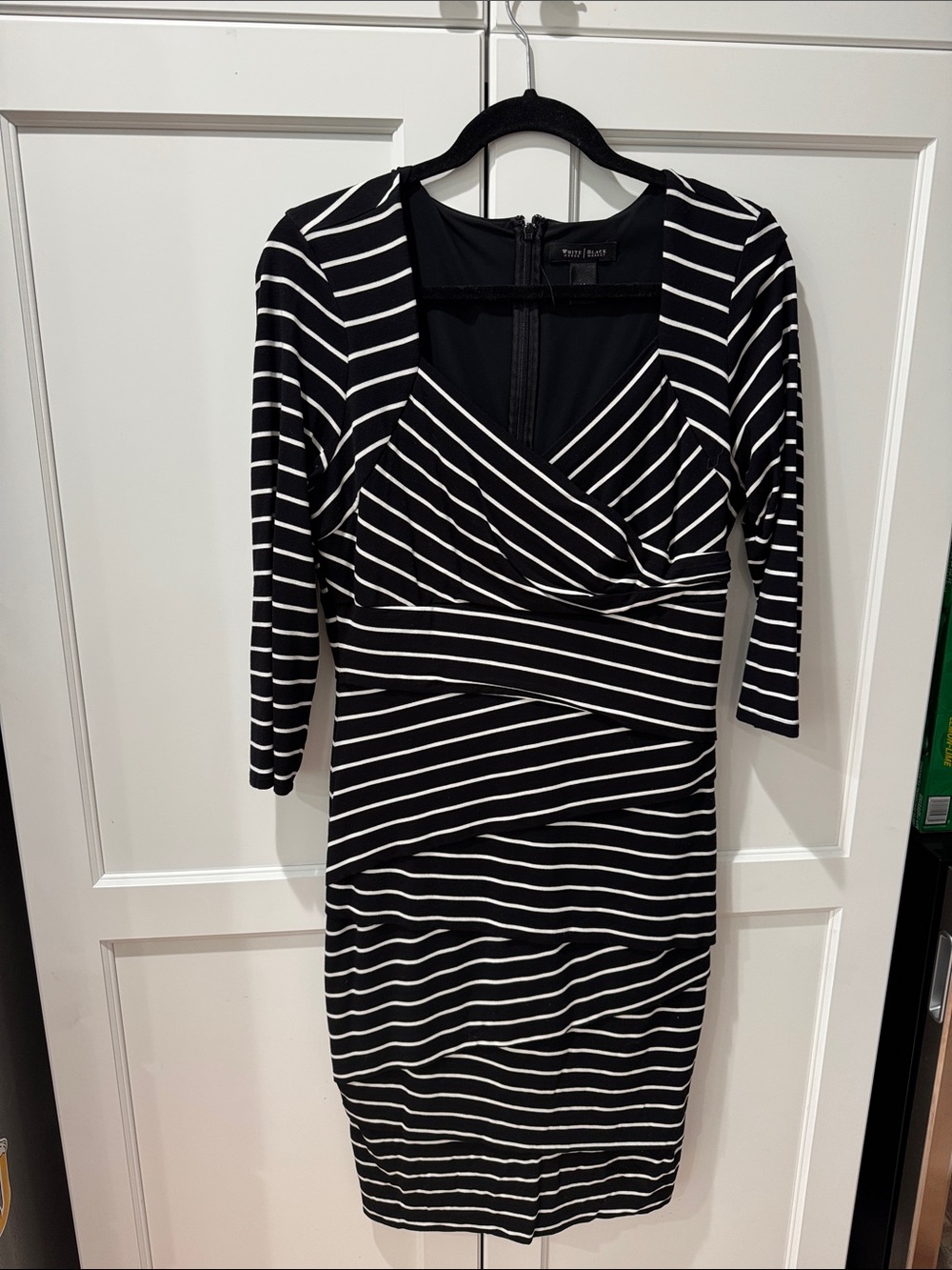 White House Black Market Black & White Striped Wrap-Front Sheath Dress